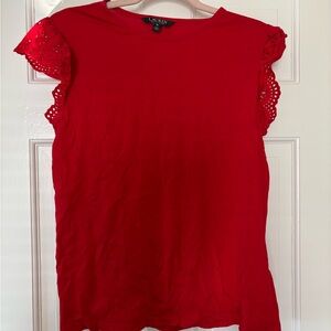 Ralph Lauren Red Lace Sleeve Blouse